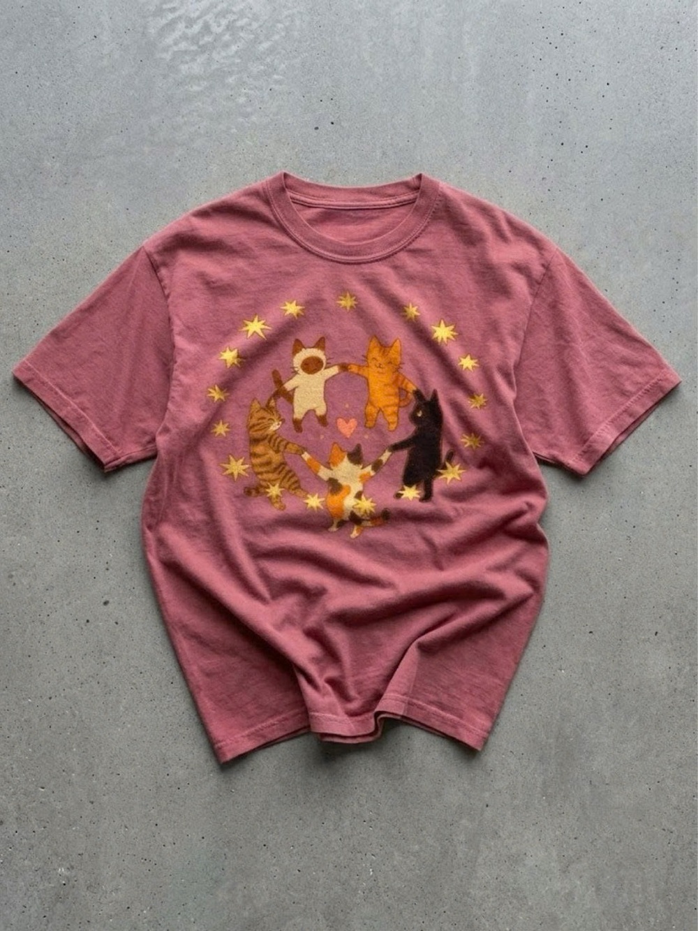 Dusty Rose Cat Heart Graphic Tee